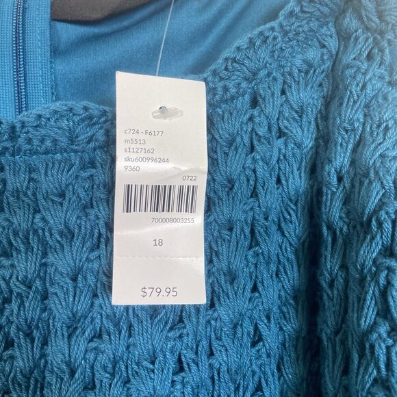 Lane Bryant Plus Size 18 Crochet Front Sun Dress Teal Bohemian Minimalist Knit - Picture 7 of 12